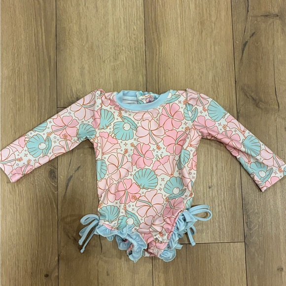 Caden Lane Other - Caden Lane Pink and Blue Floral Rashguard Swimsuit Baby 6-12 Month